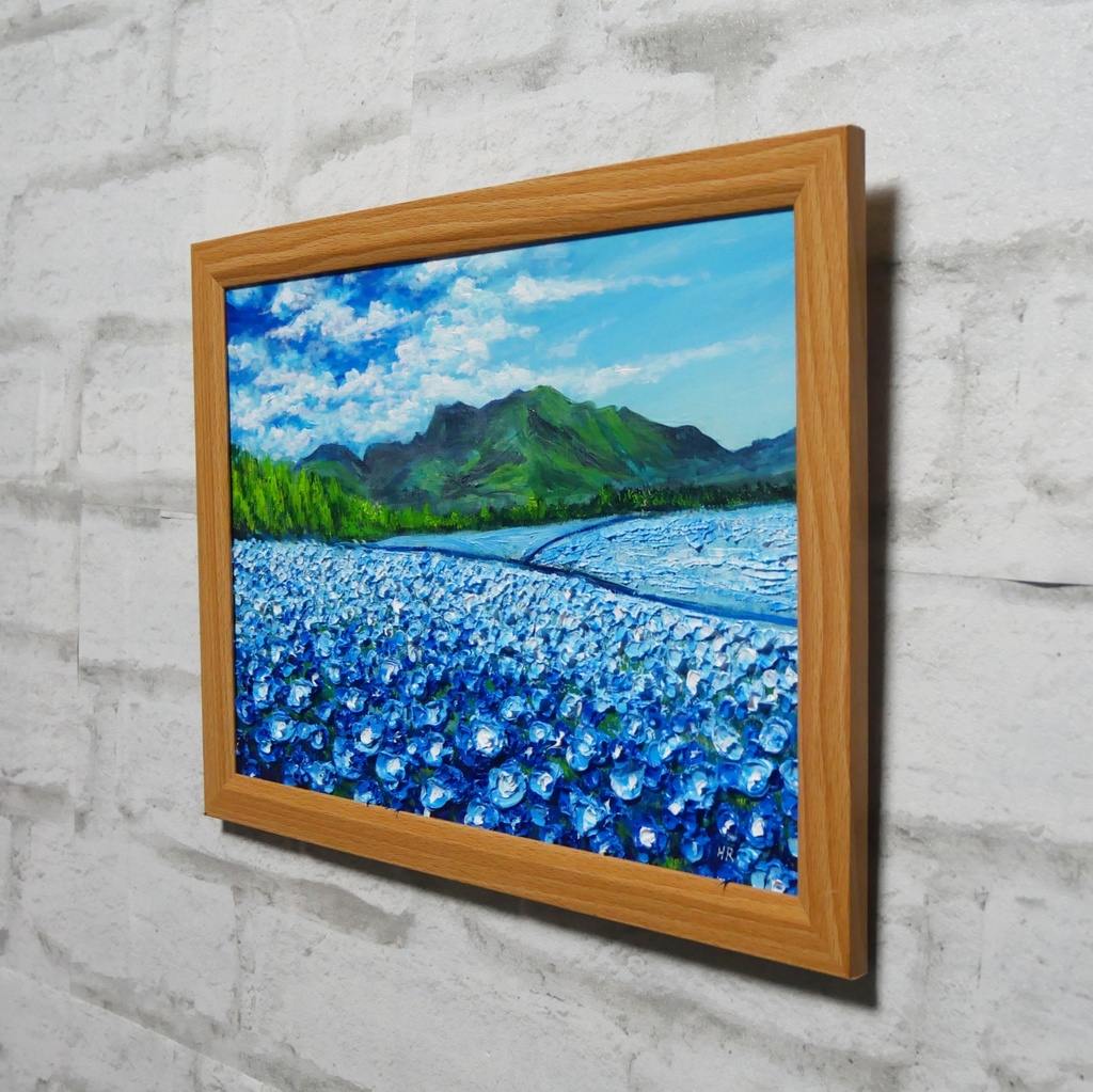 油彩画【幸せを運ぶネモフィラの花園】原画一点物・インテリア・ギフト・ラッピング