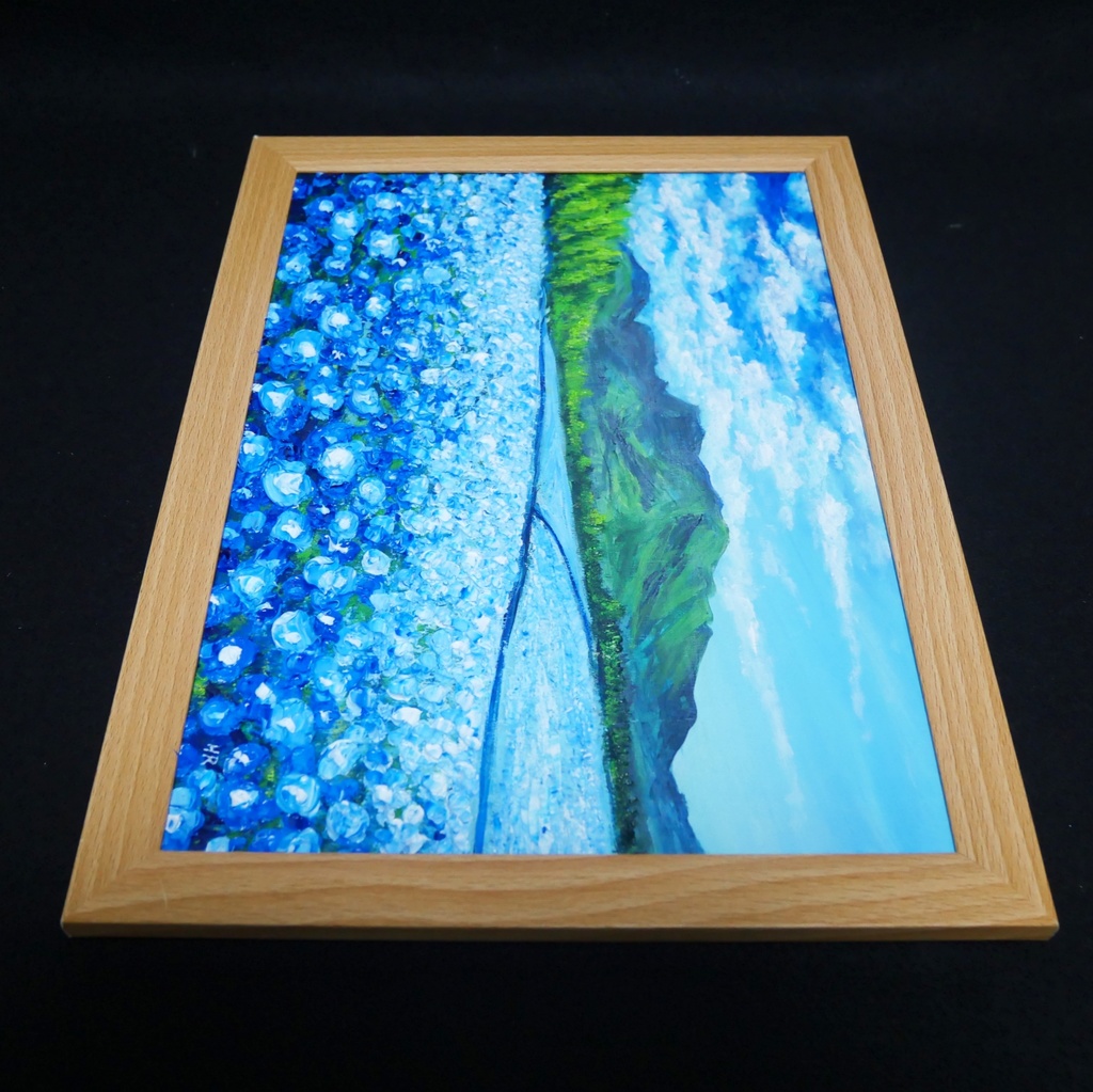 油彩画【幸せを運ぶネモフィラの花園】原画一点物・インテリア・ギフト・ラッピング