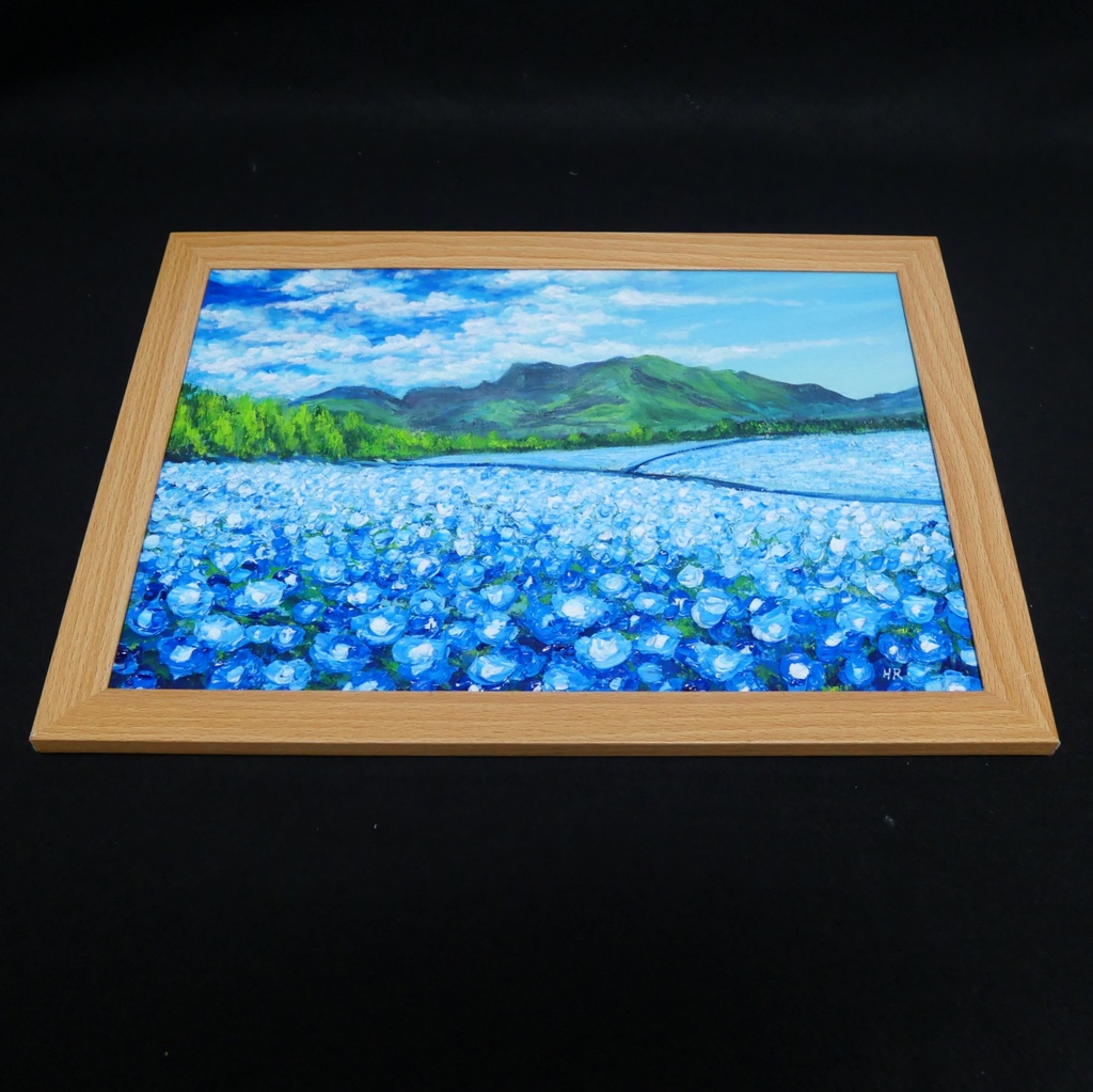 油彩画【幸せを運ぶネモフィラの花園】原画一点物・インテリア・ギフト・ラッピング