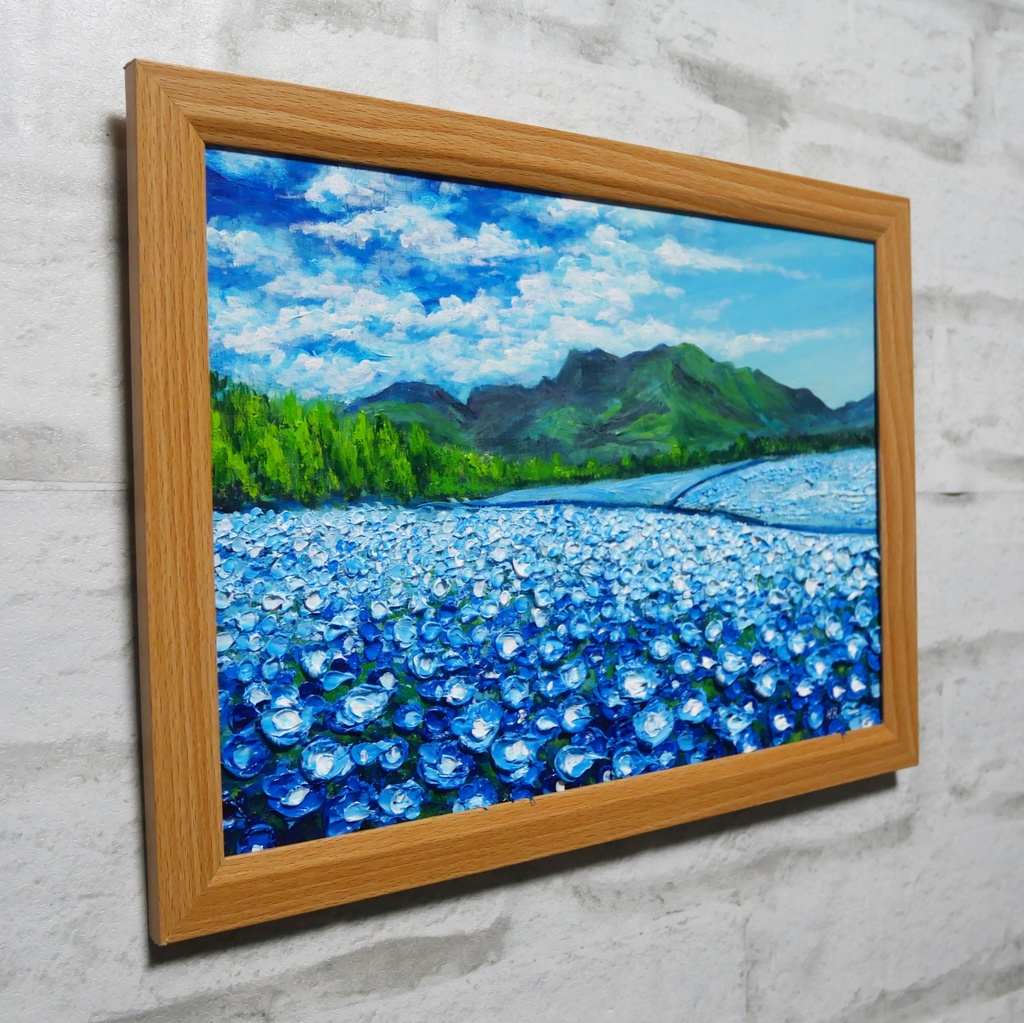 油彩画【幸せを運ぶネモフィラの花園】原画一点物・インテリア・ギフト・ラッピング