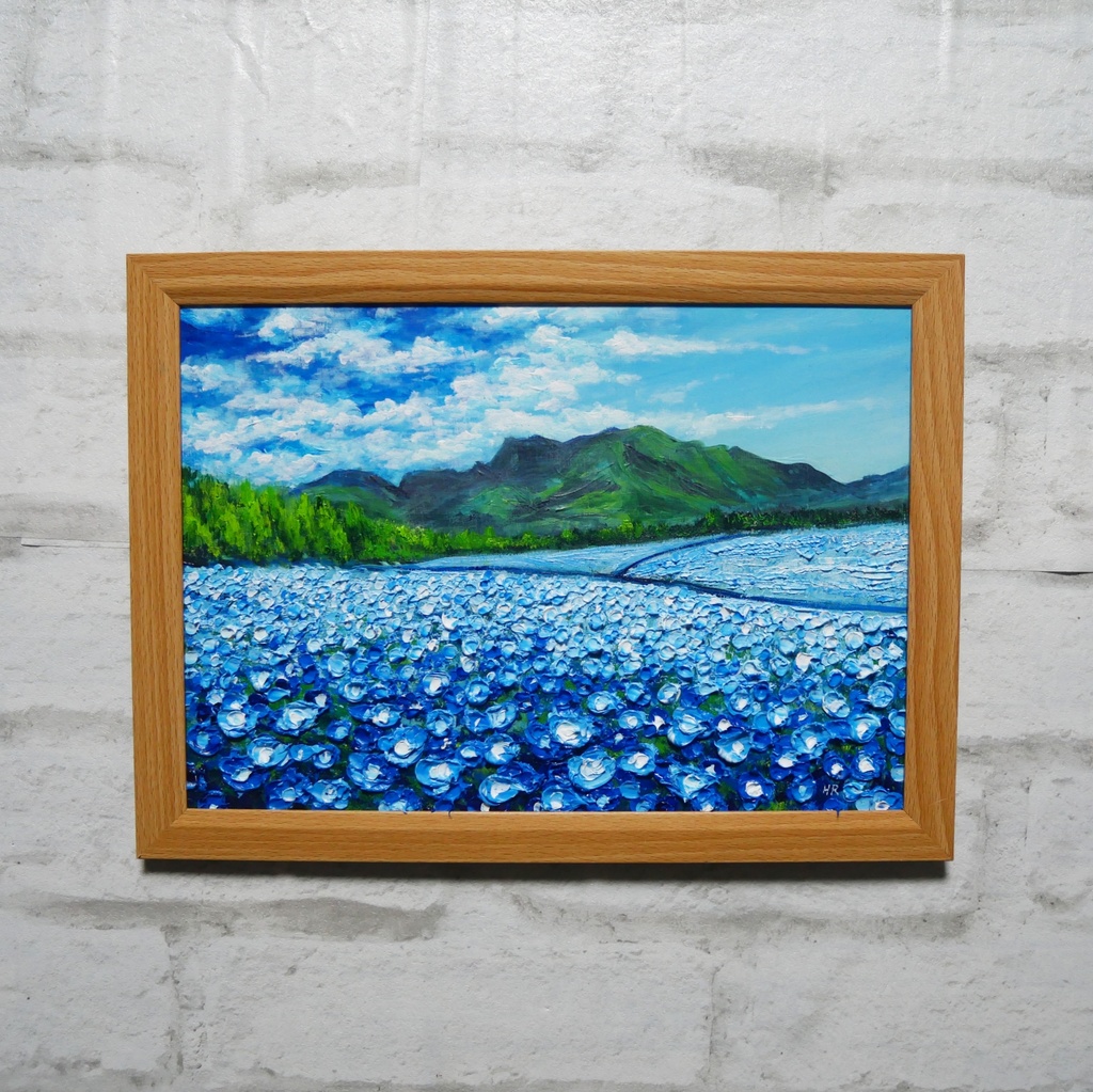 油彩画【幸せを運ぶネモフィラの花園】原画一点物・インテリア・ギフト・ラッピング