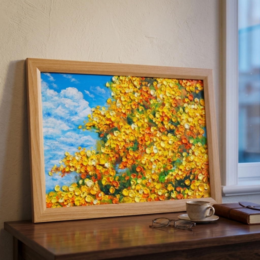 油彩画【幸せの黄色いアーチ】原画一点物・インテリア・ギフト・ラッピング