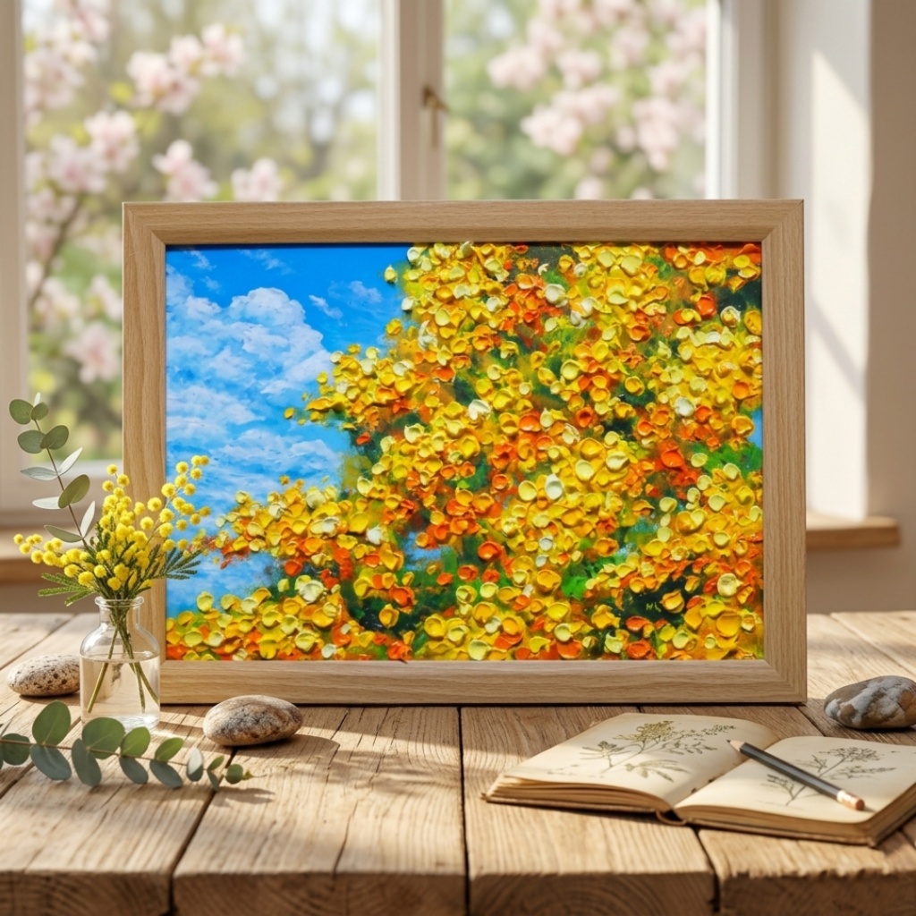 油彩画【幸せの黄色いアーチ】原画一点物・インテリア・ギフト・ラッピング