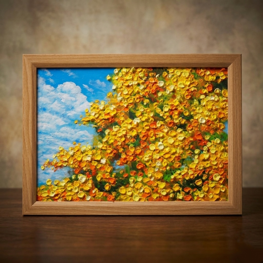 油彩画【幸せの黄色いアーチ】原画一点物・インテリア・ギフト・ラッピング