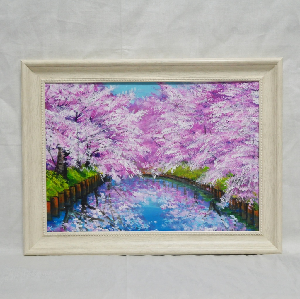 一点物 油絵 原画【春の目覚め ~水面に映る夢~】風景画 油彩画 青 アート 抽象画 モダンインテリア