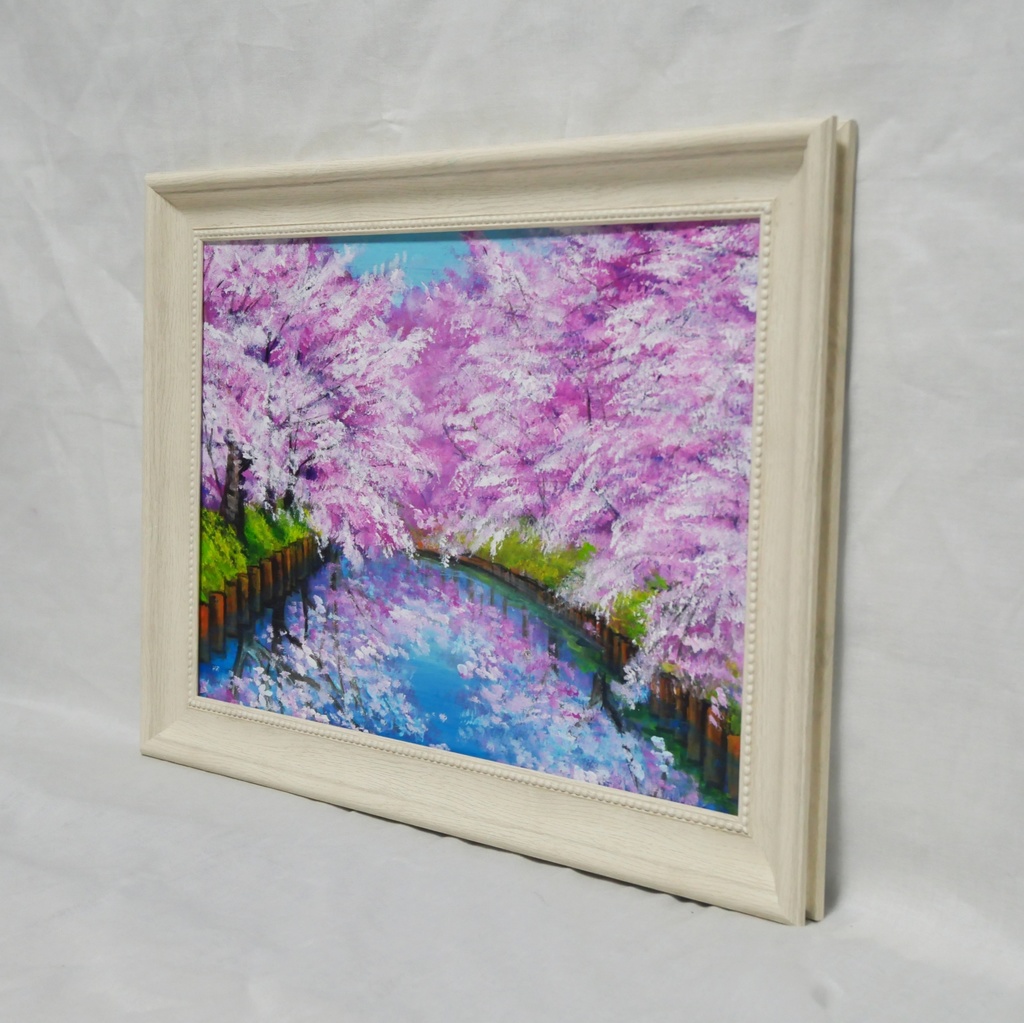 一点物 油絵 原画【春の目覚め ~水面に映る夢~】風景画 油彩画 青 アート 抽象画 モダンインテリア