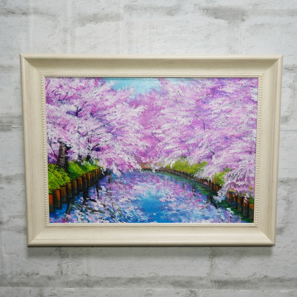 一点物 油絵 原画【春の目覚め ~水面に映る夢~】風景画 油彩画 青 アート 抽象画 モダンインテリア