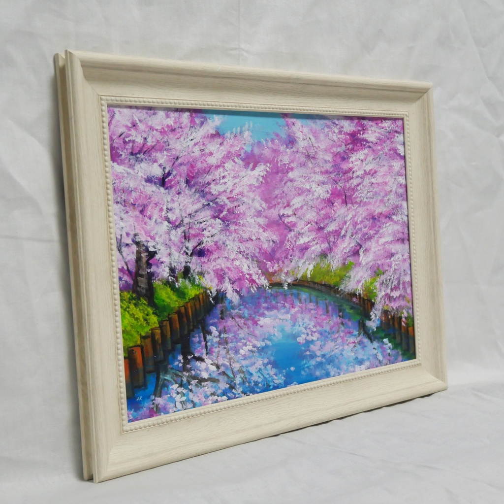 一点物 油絵 原画【春の目覚め ~水面に映る夢~】風景画 油彩画 青 アート 抽象画 モダンインテリア