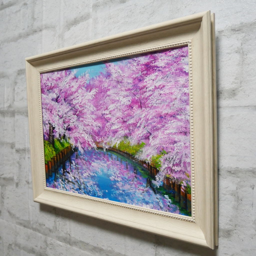 一点物 油絵 原画【春の目覚め ~水面に映る夢~】風景画 油彩画 青 アート 抽象画 モダンインテリア