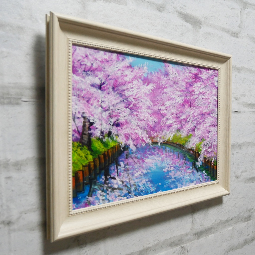 一点物 油絵 原画【春の目覚め ~水面に映る夢~】風景画 油彩画 青 アート 抽象画 モダンインテリア