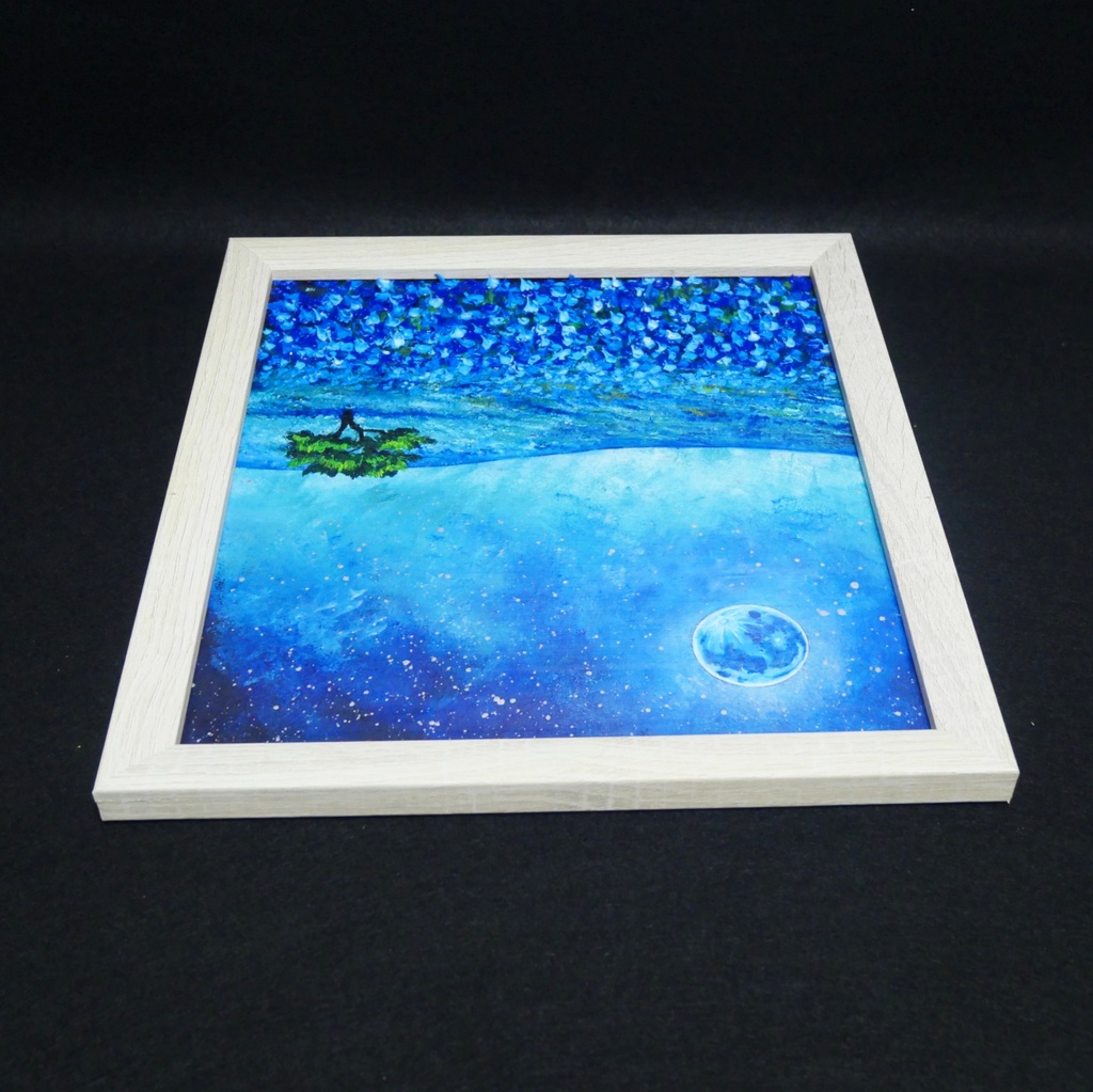 油彩画 原画【蒼に溶ける月夜】抽象画 青 油絵 絵画 モダン インテリア アートパネル おしゃれ 一点物 プレゼント