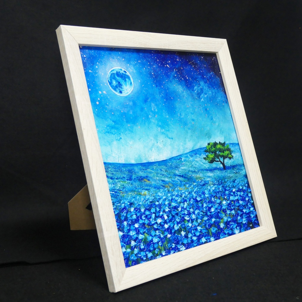 油彩画 原画【蒼に溶ける月夜】抽象画 青 油絵 絵画 モダン インテリア アートパネル おしゃれ 一点物 プレゼント