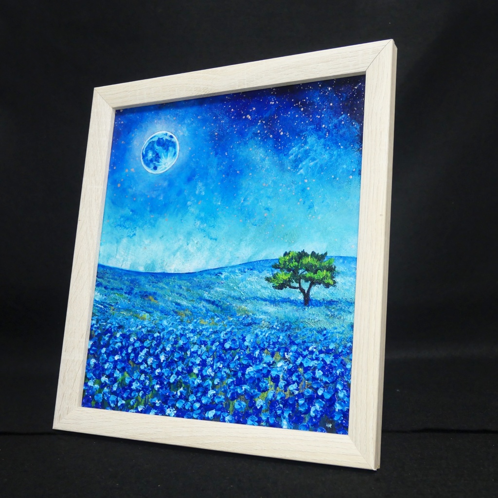 油彩画 原画【蒼に溶ける月夜】抽象画 青 油絵 絵画 モダン インテリア アートパネル おしゃれ 一点物 プレゼント