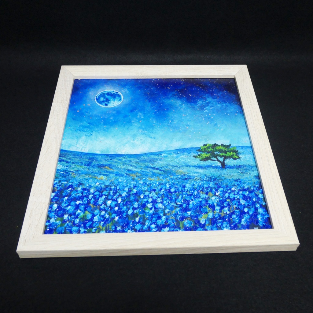 油彩画 原画【蒼に溶ける月夜】抽象画 青 油絵 絵画 モダン インテリア アートパネル おしゃれ 一点物 プレゼント