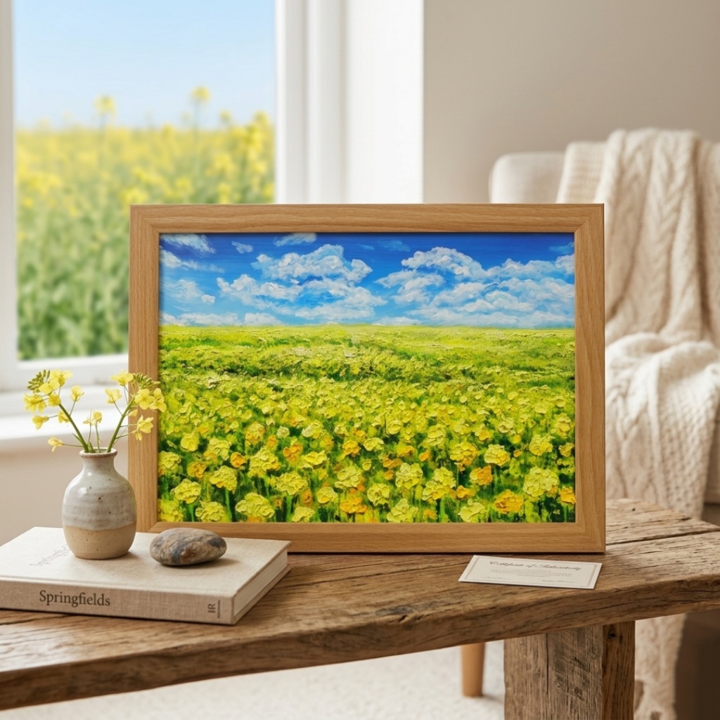 【原画】幸せの黄色い絨毯 | 菜の花の油絵 インテリア モダンアート