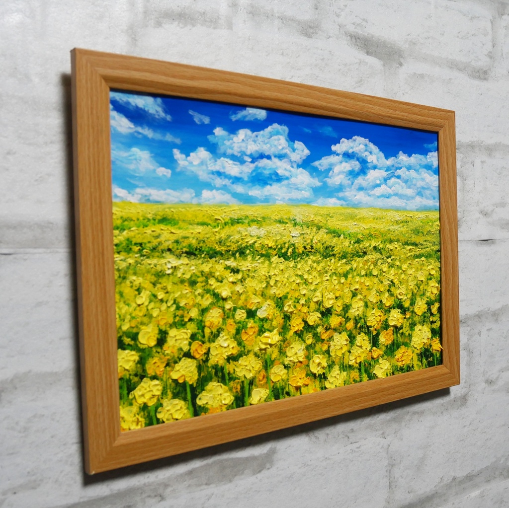 【原画】幸せの黄色い絨毯 | 菜の花の油絵 インテリア モダンアート