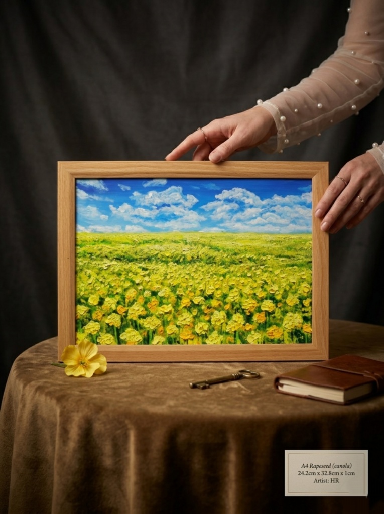 【原画】幸せの黄色い絨毯 | 菜の花の油絵 インテリア モダンアート