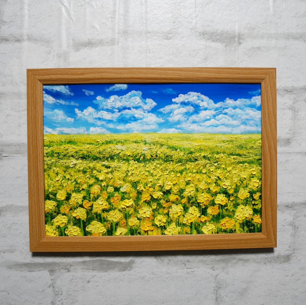 【原画】幸せの黄色い絨毯 | 菜の花の油絵 インテリア モダンアート