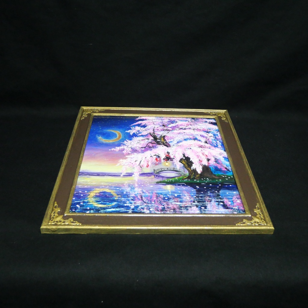 油絵 原画「月光に眠る夜桜」|桜の絵 インテリア アート 癒やしの夜景 壁掛け