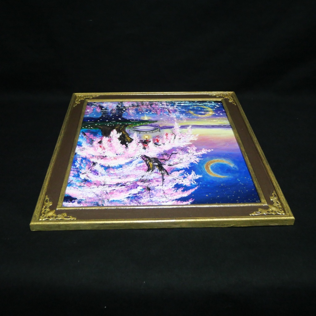 油絵 原画「月光に眠る夜桜」|桜の絵 インテリア アート 癒やしの夜景 壁掛け