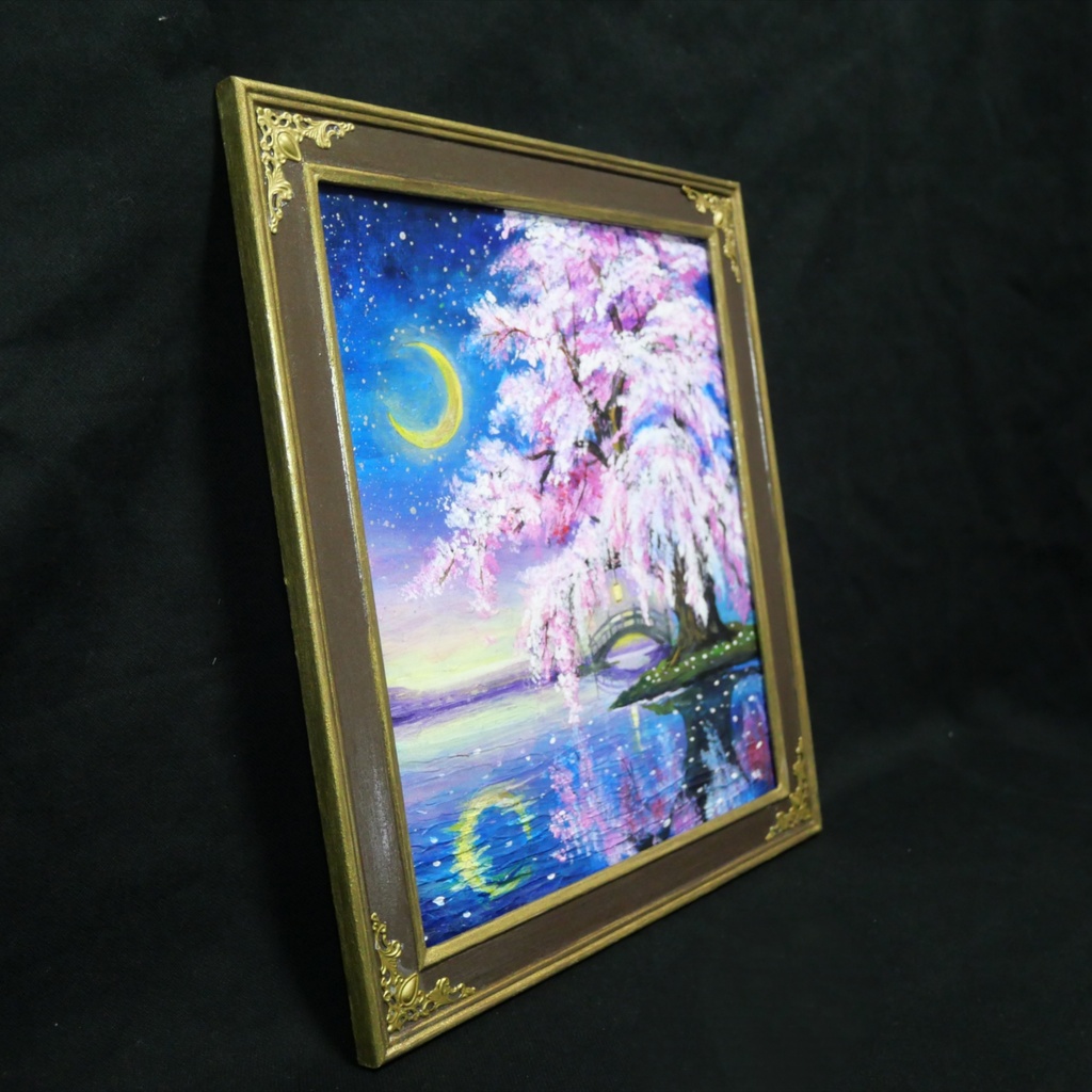 油絵 原画「月光に眠る夜桜」|桜の絵 インテリア アート 癒やしの夜景 壁掛け