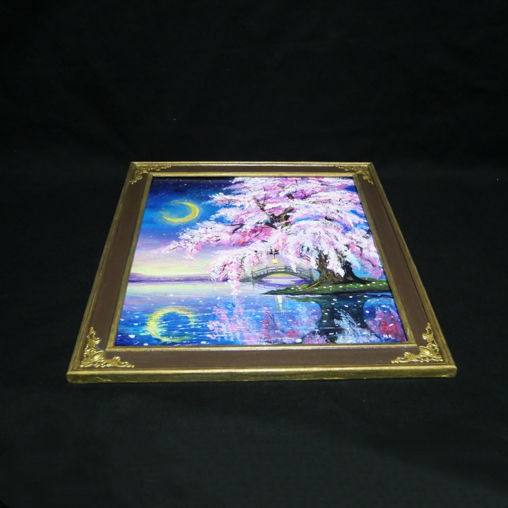 油絵 原画「月光に眠る夜桜」|桜の絵 インテリア アート 癒やしの夜景 壁掛け