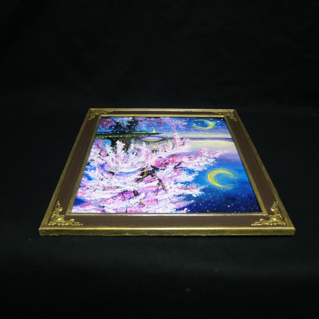 油絵 原画「月光に眠る夜桜」|桜の絵 インテリア アート 癒やしの夜景 壁掛け