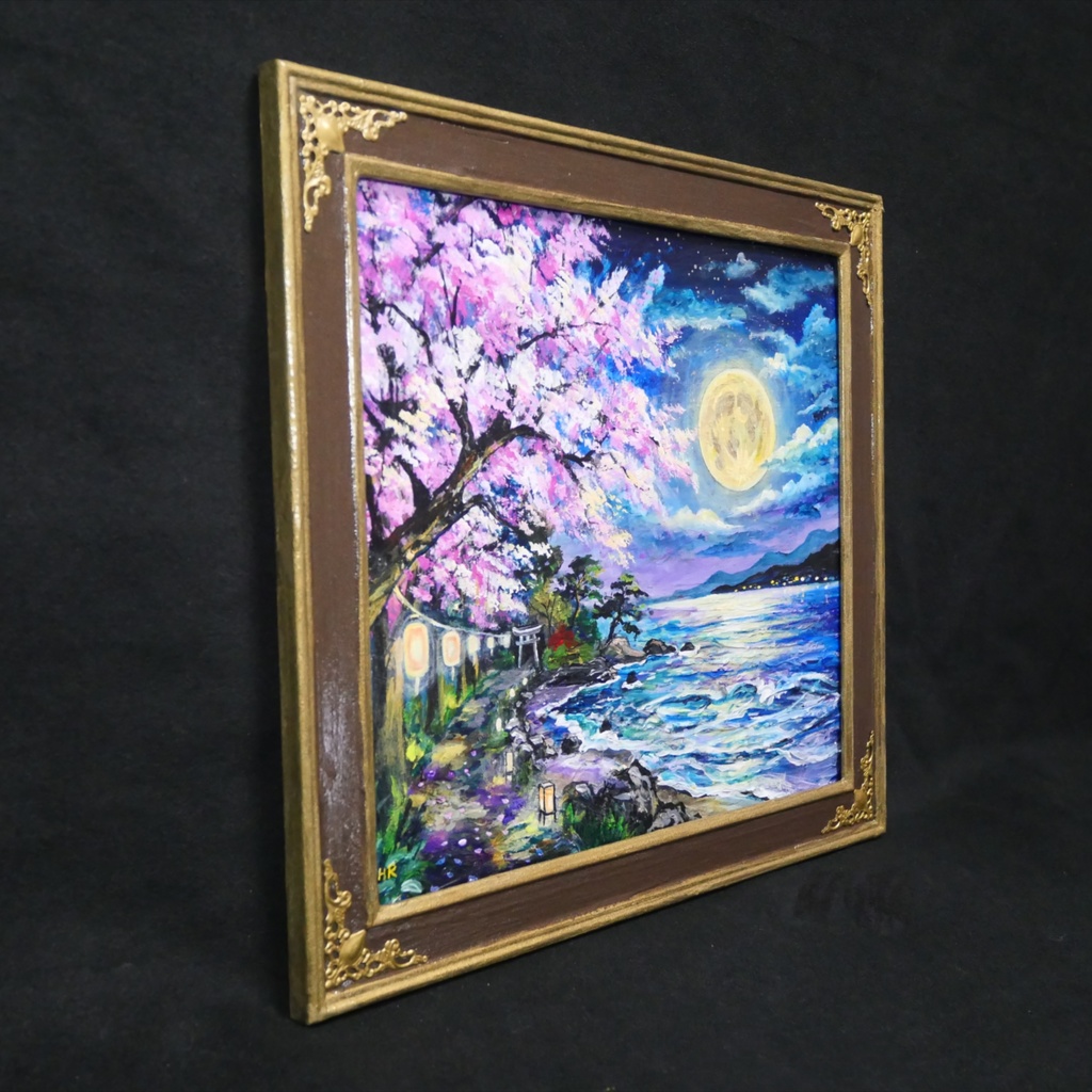 【原画】月下美桜|油彩画 桜 幻想的な夜の風景画 ギフト インテリア