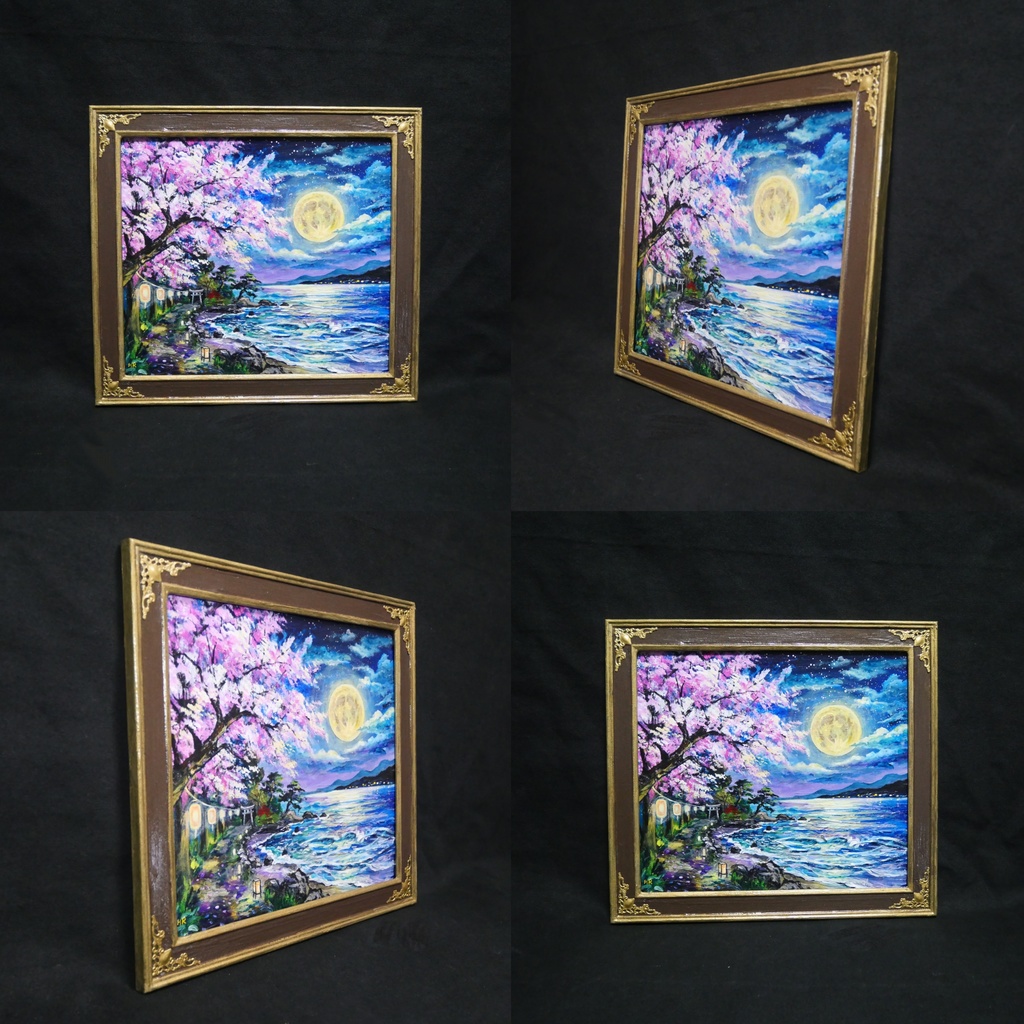【原画】月下美桜|油彩画 桜 幻想的な夜の風景画 ギフト インテリア
