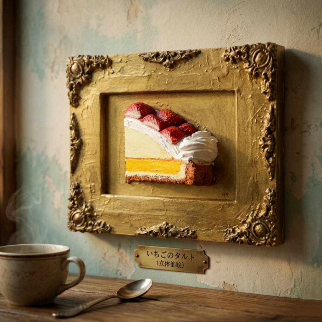 油絵「ご褒美の、その先へ」 立体アート 絵画 原画 肉筆 油彩画 カフェ風インテリア