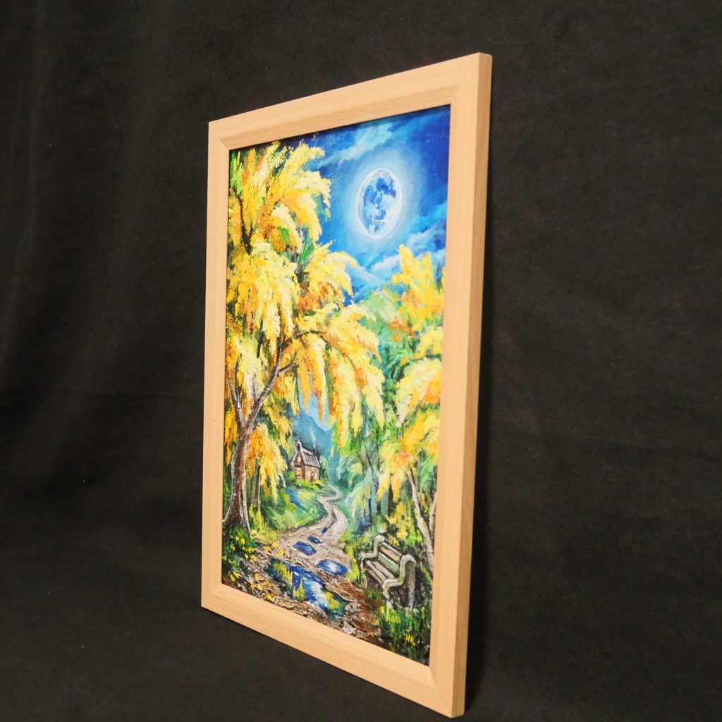 【原画】ミモザの輝きが部屋に灯る。油彩画「静寂を照らすミモザの森」一点もの インテリアアート 油絵 絵画 ミモザ 黄色 風水 癒し インテリア