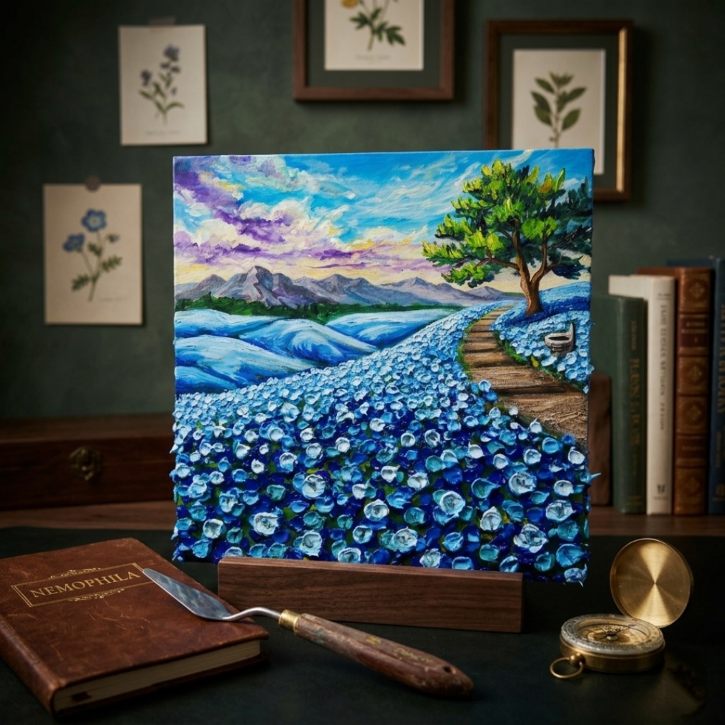 【世界に一枚】青の輝きを描く油彩画「幸せを運ぶ青い丘」北欧風インテリア アートパネル 一点もの 風景画 絵画 インテリア 青 アート