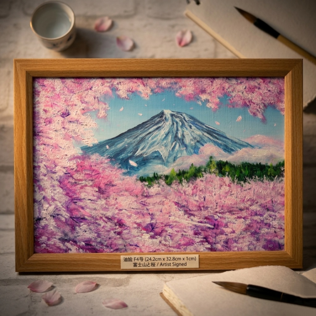 【原画】【招福・爛漫富士】運気が上がる黄金の富士山 油絵 油彩画 縁起物 開運 インテリア プレゼント 一点物