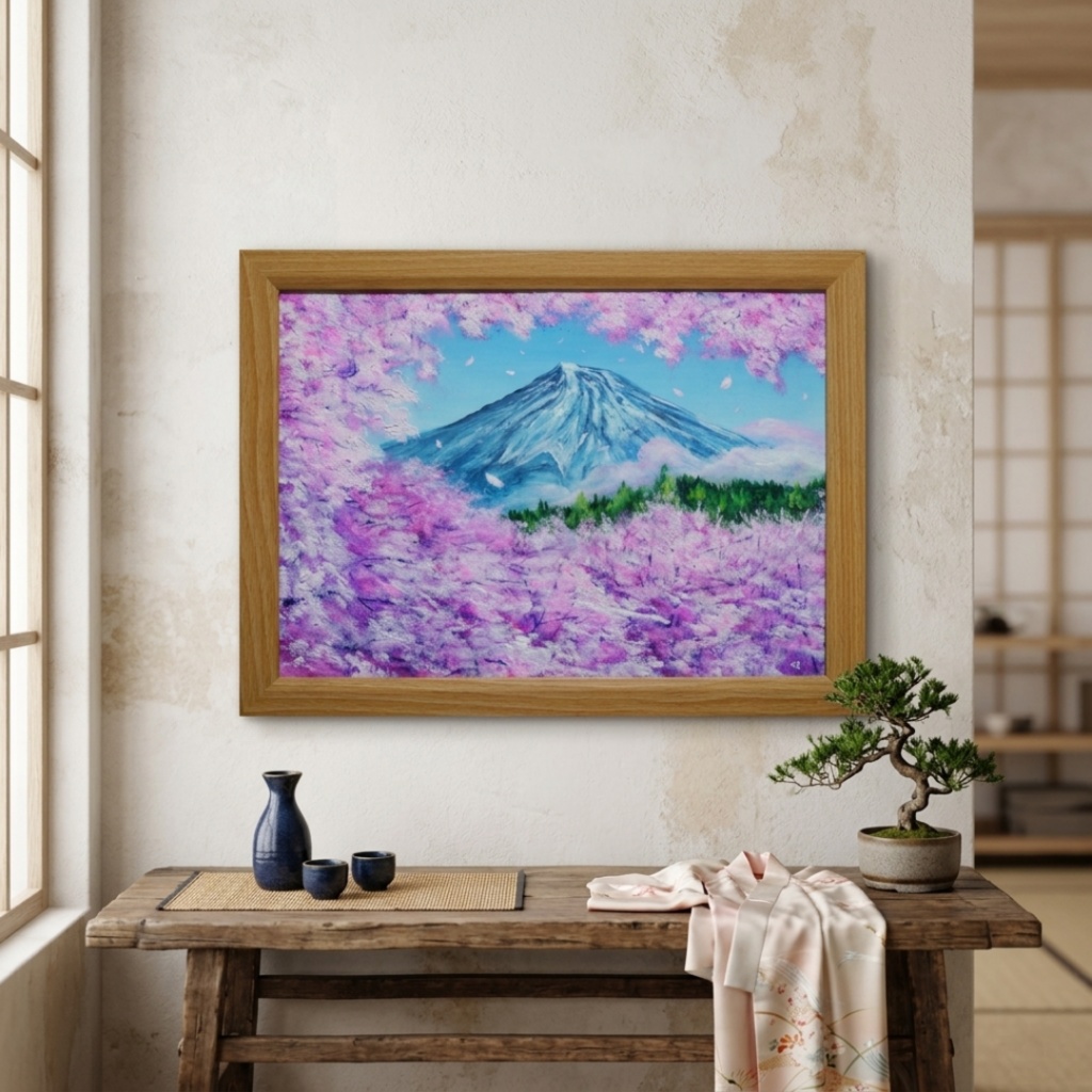 【原画】【招福・爛漫富士】運気が上がる黄金の富士山 油絵 油彩画 縁起物 開運 インテリア プレゼント 一点物