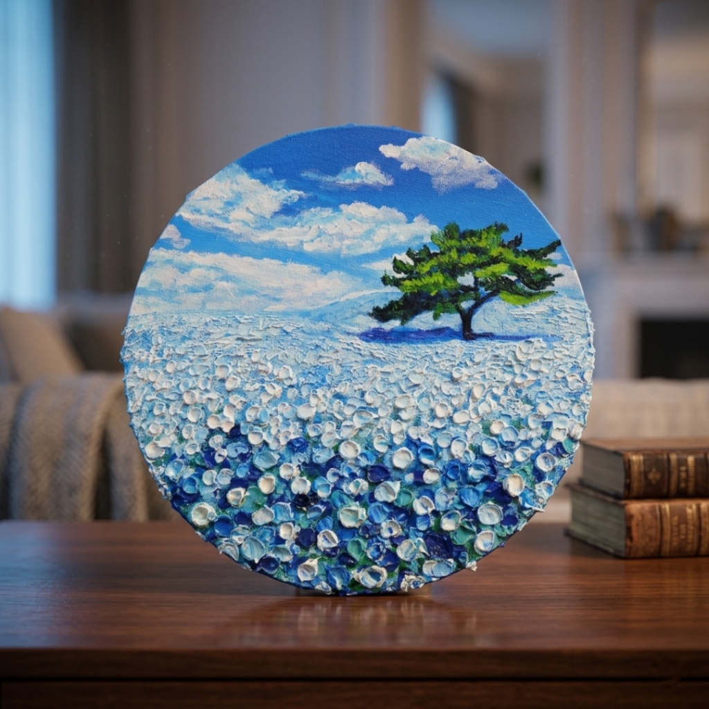 【風の深呼吸】幸運を呼び込む円のアート|油絵 原画|誕生日・新築祝いのギフトにも