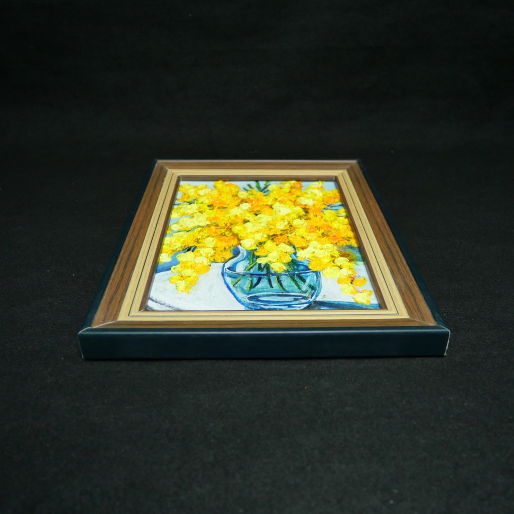 油絵 原画『春を告げるミモザ』ミモザのミニ絵画 インテリア・ギフトに