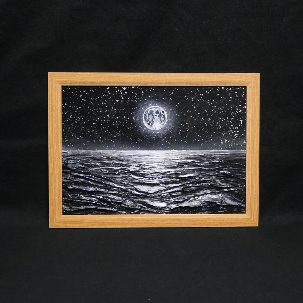 油絵 原画『月光の旋律』月 風景画 癒やし インテリア アート 額装込