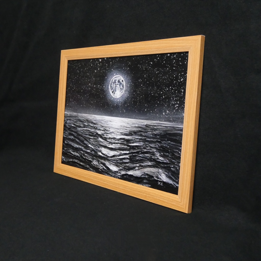 油絵 原画『月光の旋律』月 風景画 癒やし インテリア アート 額装込