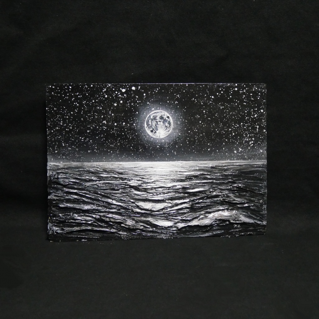 油絵 原画『月光の旋律』月 風景画 癒やし インテリア アート 額装込