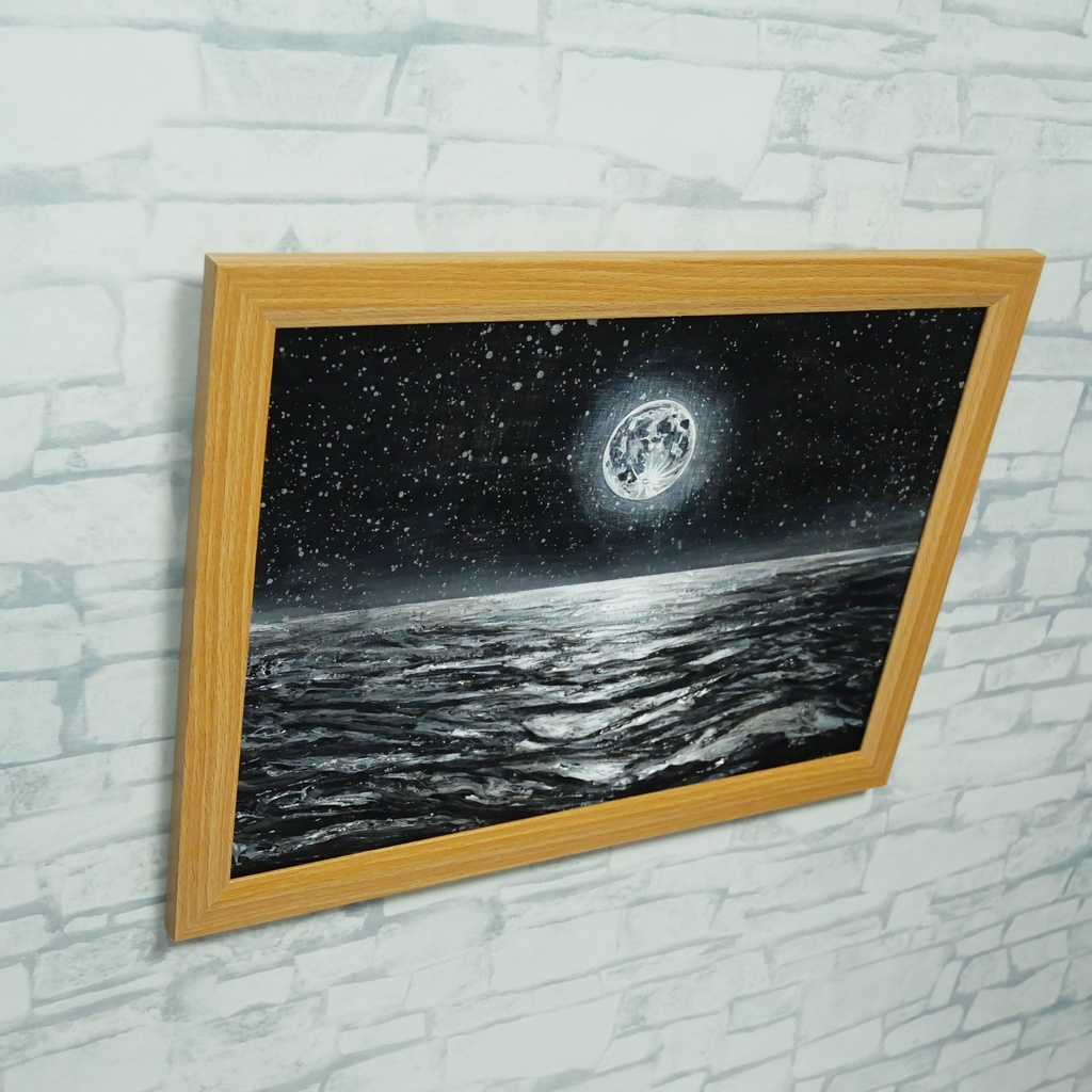 油絵 原画『月光の旋律』月 風景画 癒やし インテリア アート 額装込
