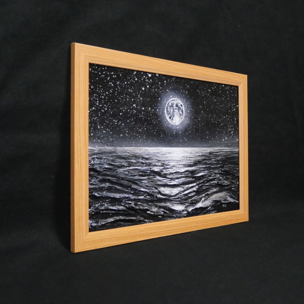 油絵 原画『月光の旋律』月 風景画 癒やし インテリア アート 額装込