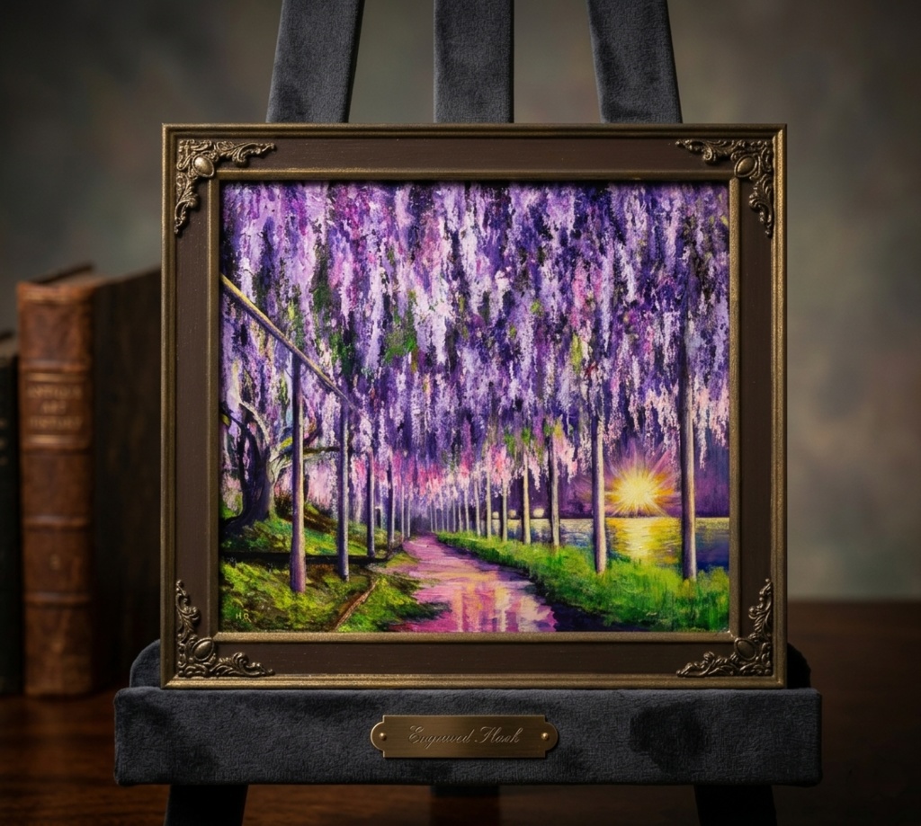 藤の花の油絵【紫光のカーテン】白毫寺 九尺ふじ 原画 一点物 インテリア 風景画 額縁対応可