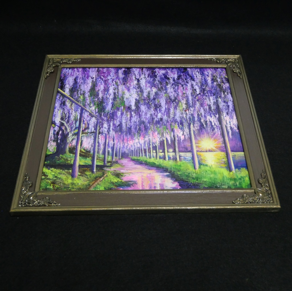 藤の花の油絵【紫光のカーテン】白毫寺 九尺ふじ 原画 一点物 インテリア 風景画 額縁対応可