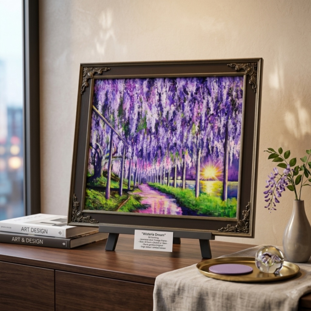 藤の花の油絵【紫光のカーテン】白毫寺 九尺ふじ 原画 一点物 インテリア 風景画 額縁対応可