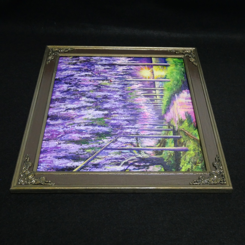 藤の花の油絵【紫光のカーテン】白毫寺 九尺ふじ 原画 一点物 インテリア 風景画 額縁対応可