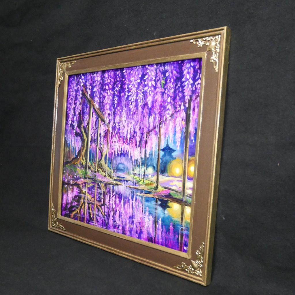 藤の花の油絵【紫光のカーテン】白毫寺 九尺ふじ 原画 一点物 インテリア 風景画 額縁対応可