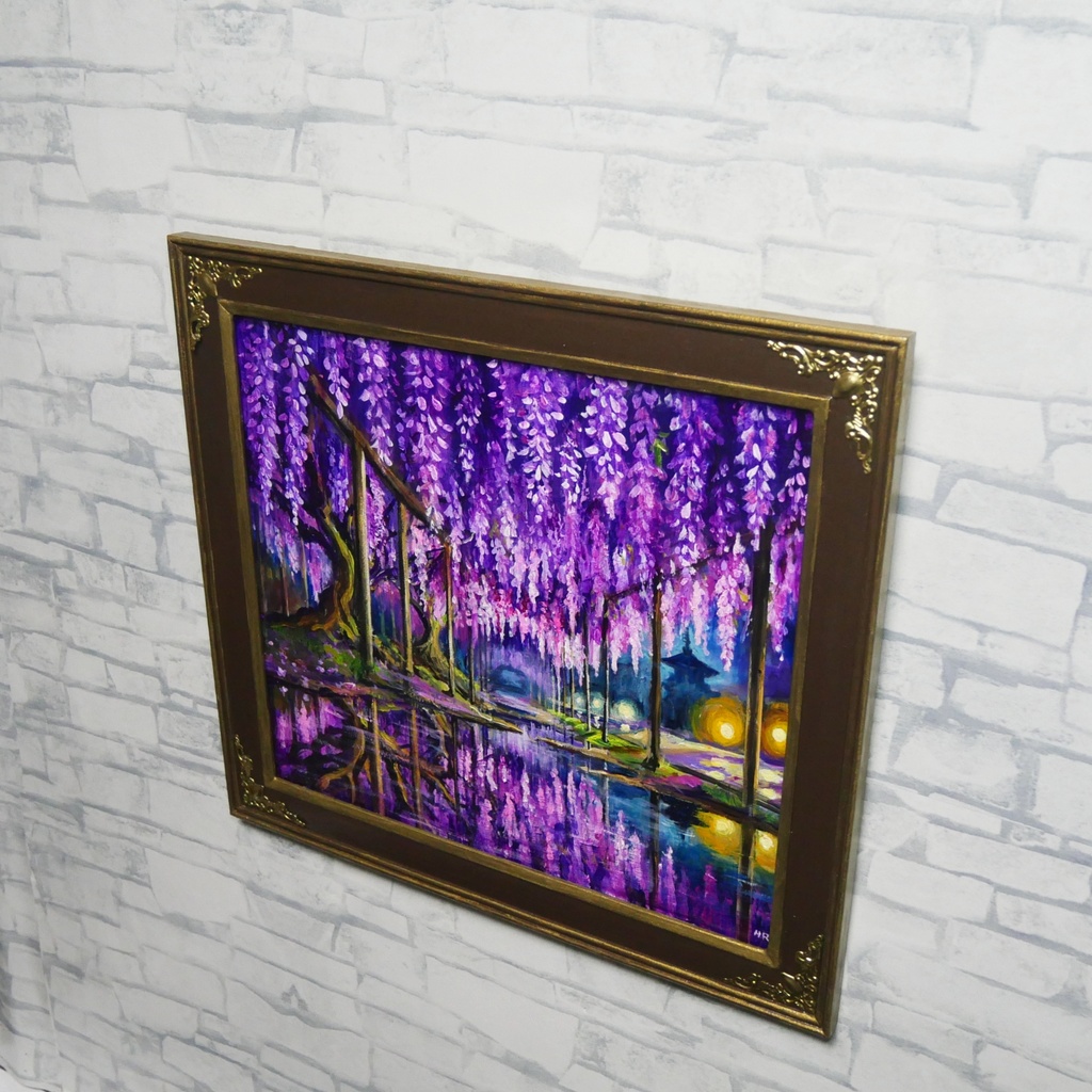 藤の花の油絵【紫光のカーテン】白毫寺 九尺ふじ 原画 一点物 インテリア 風景画 額縁対応可