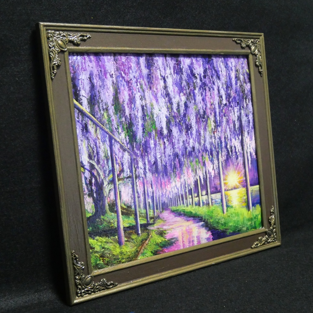 藤の花の油絵【紫光のカーテン】白毫寺 九尺ふじ 原画 一点物 インテリア 風景画 額縁対応可