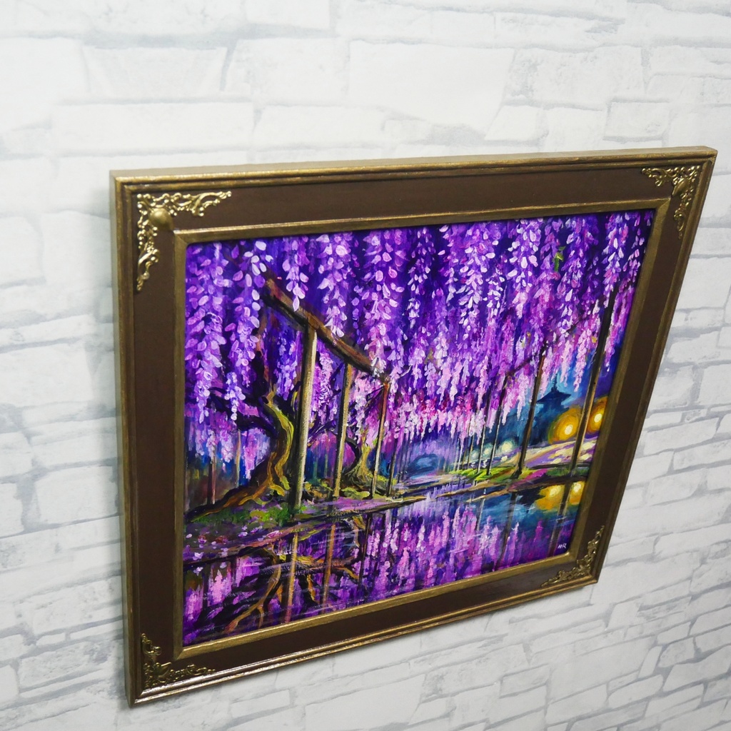 藤の花の油絵【紫光のカーテン】白毫寺 九尺ふじ 原画 一点物 インテリア 風景画 額縁対応可