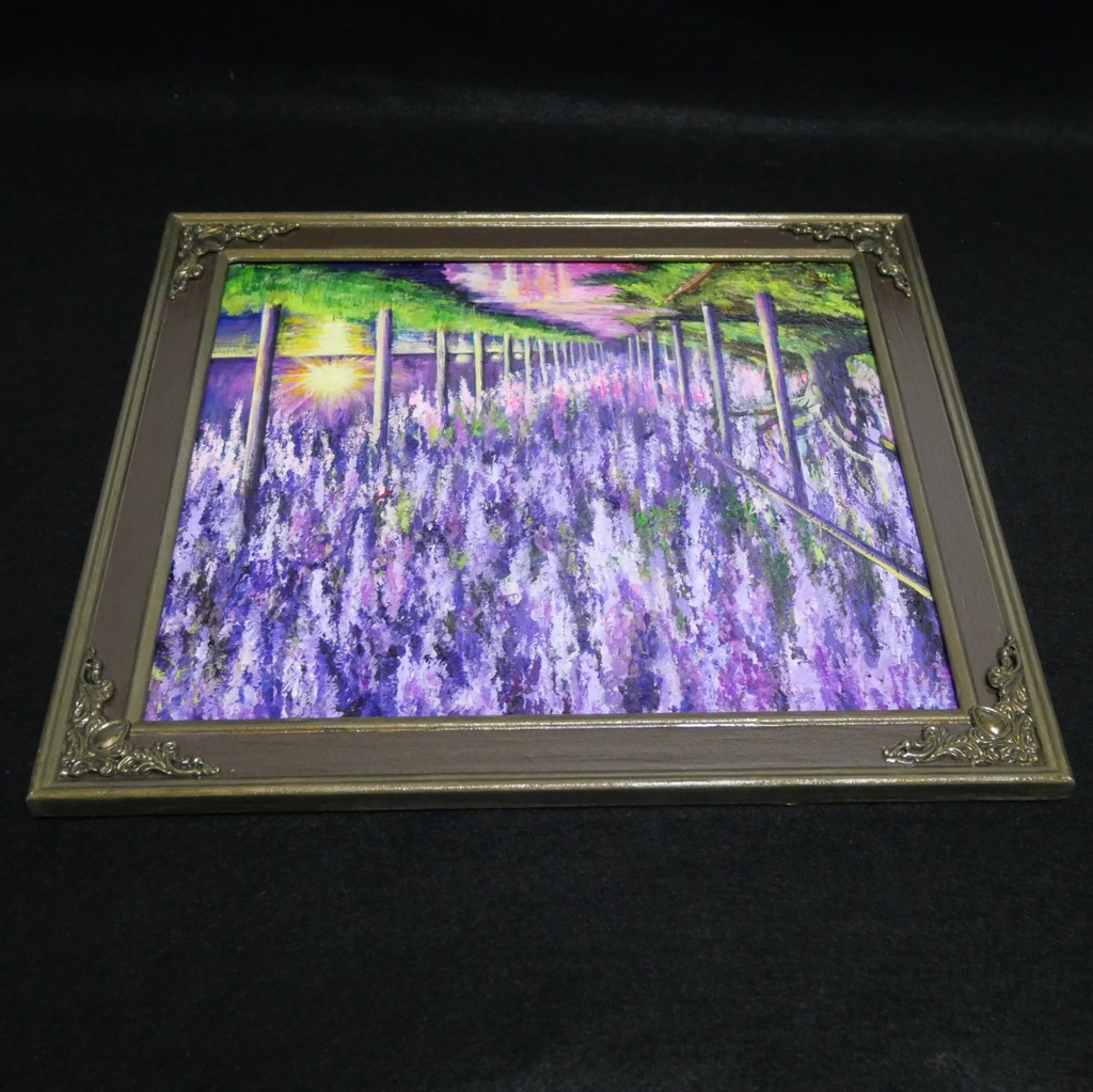 藤の花の油絵【紫光のカーテン】白毫寺 九尺ふじ 原画 一点物 インテリア 風景画 額縁対応可